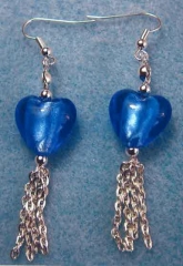 Tasselled Heart Earings - Blue