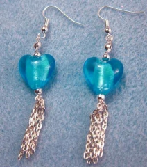 Tasselled Heart Earings - Turquoise